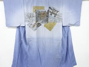 アンティーク　破れ色紙に寺院模様男物長襦袢